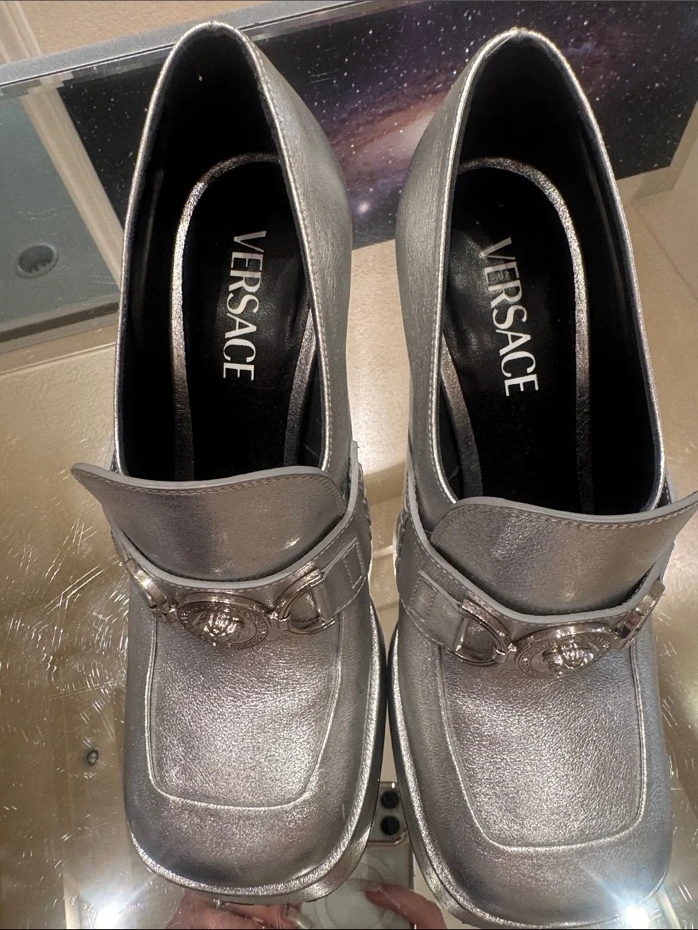 Versace Silver Platform School Girl Loafers